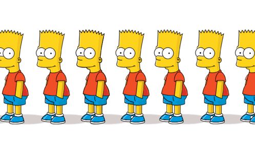 a row of bart simpson characters standing in a line