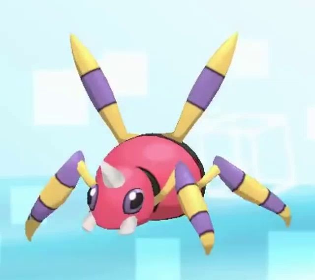 a pink and purple spider with yellow and purple wings