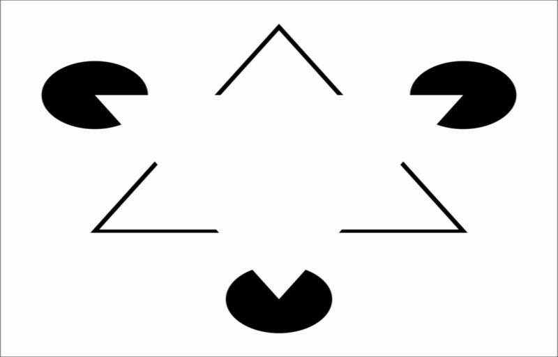 Image of a set of lines and partial circles that creates the illusion of a triangle in the middle.