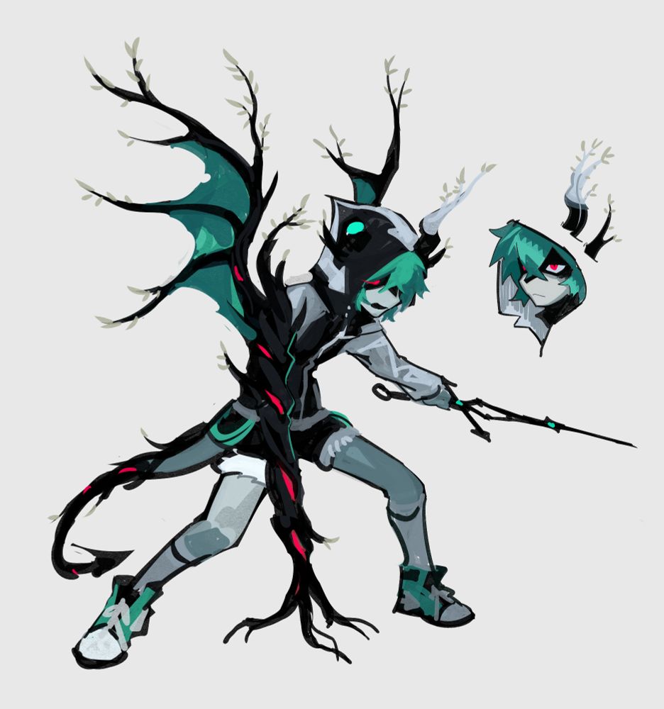 corrupted mei with many of her features contorted into dark, tree-like growths