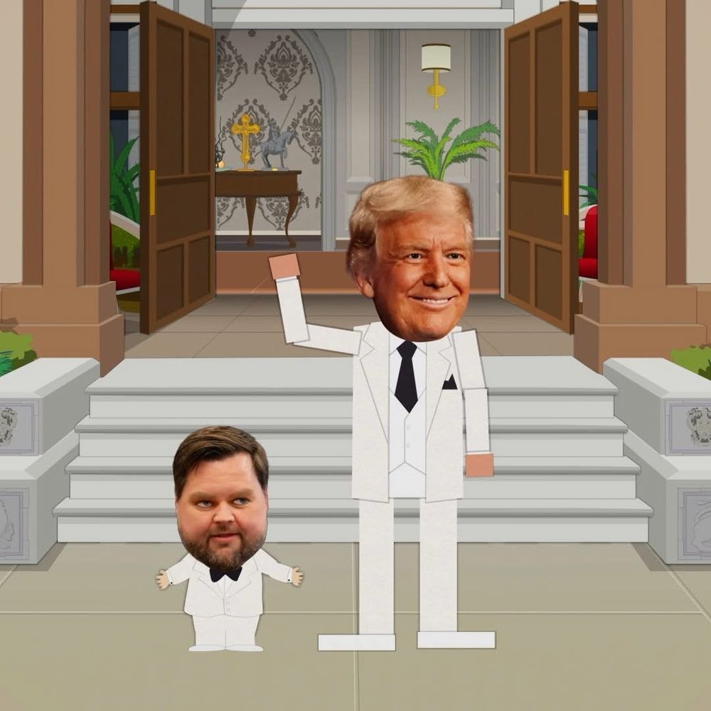 Trump and Vance on southbound park dressed as the guys from fantasy island. Jd is the chubby midget of course. 