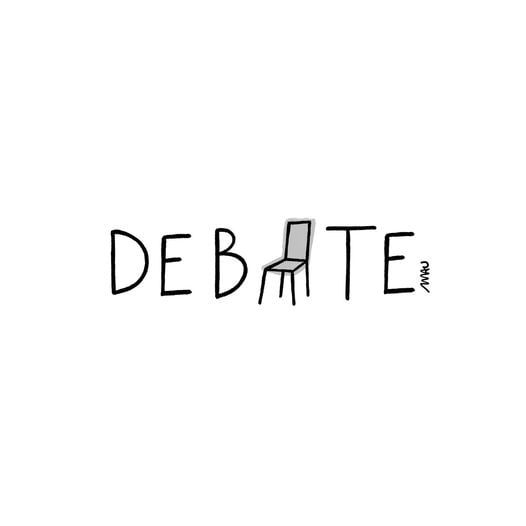 A palavra "debate" com o "a" sendo substituído por uma cadeira.