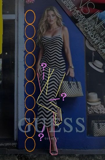 The same image darkened to knock back the definition, with some coloured marks draw over it to highlight the weirder bits.
