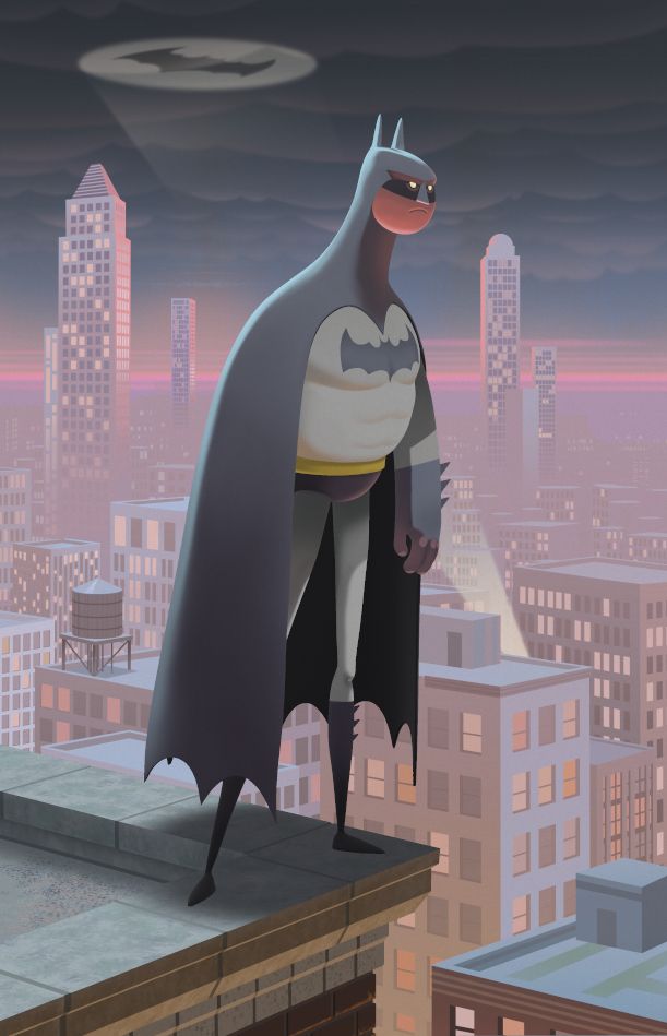 A 3D sculpture of a stylized rendition of Batman. Based off an illustration by Mike Bear.