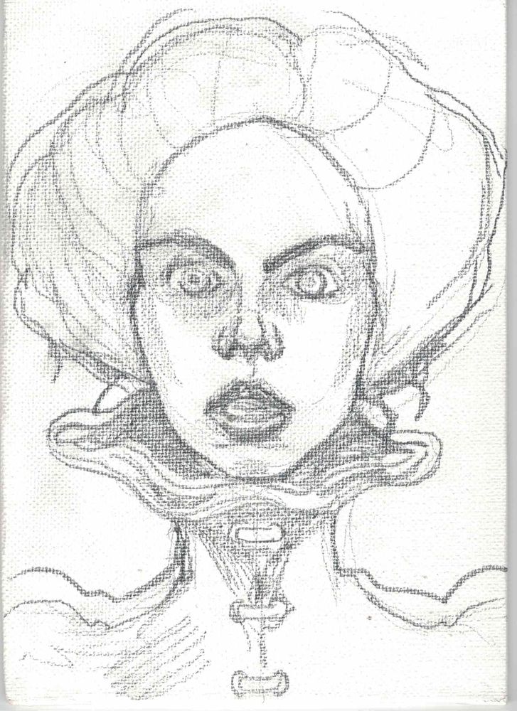 A loose pencil sketch portrait of a Victorian vampire lady.