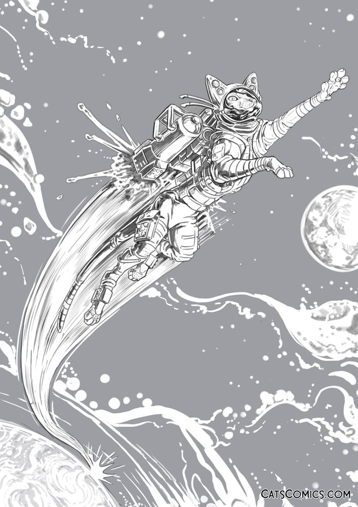 Pencils of a siamese cat blasting off into space.