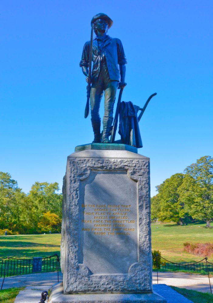 Minute Man Statue near Concord, MA and the Old North Bridge - the site of the first battle of the Revolutionary War on April 19, 1775.
