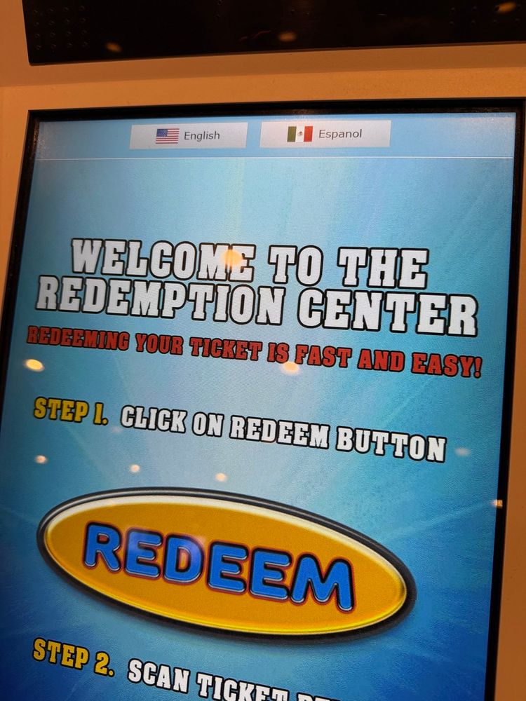 casino game kiosk thing saying “welcome to the redemption center”