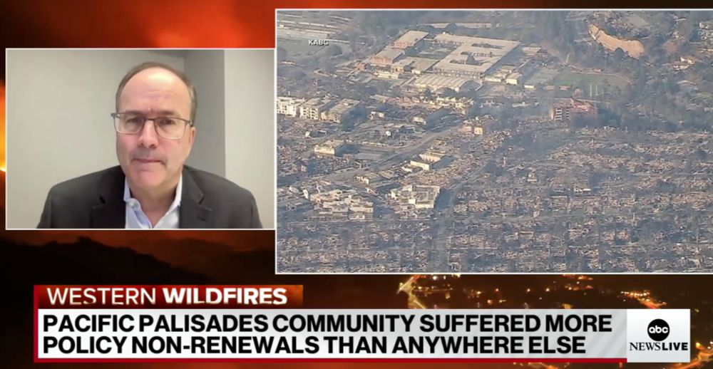 ABC News screenshot of San Francisco Chronicle Editor in Chief Emilio Garcia-Ruiz next to an image of Los Angeles fires damage with a headline below.