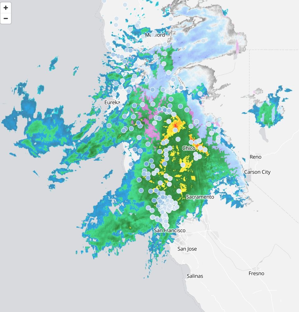 Map of California showing where rain is hitting