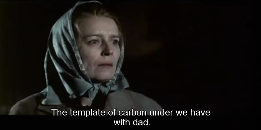 Subtitle for dialogue from 'Sokolovo' (d. Otakar Vávra, 1975) somehow reads, "The template of carbon under we have with dad." (The screencapped image is unimportant.)