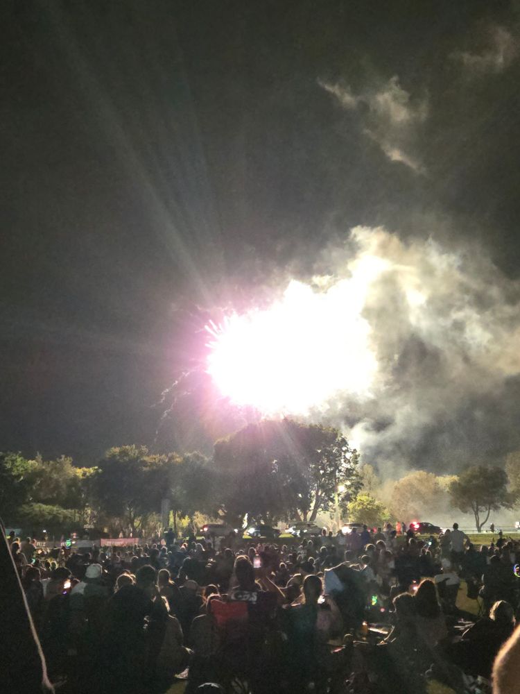 Bright hot photo of a burning firework mass at night