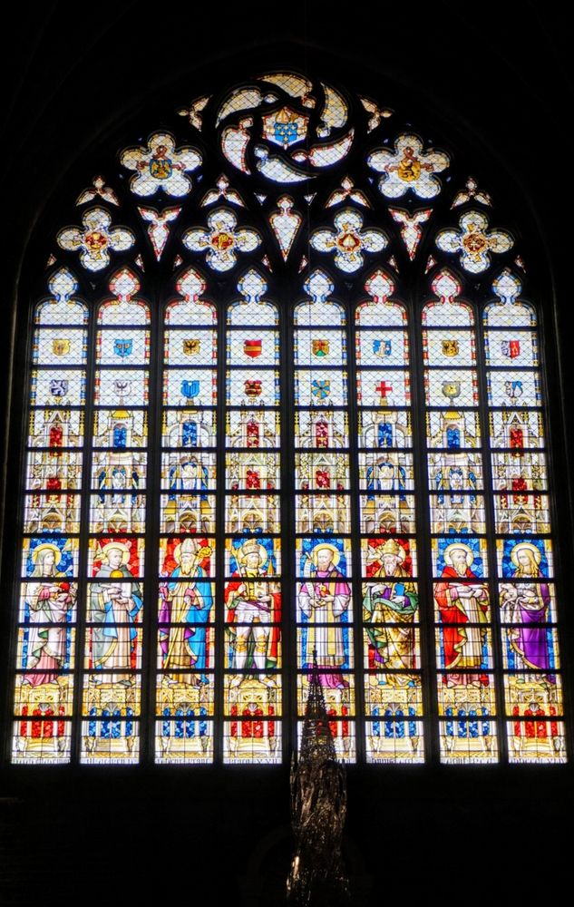 The stained glass at the front of Saint Bavo's Cathedral