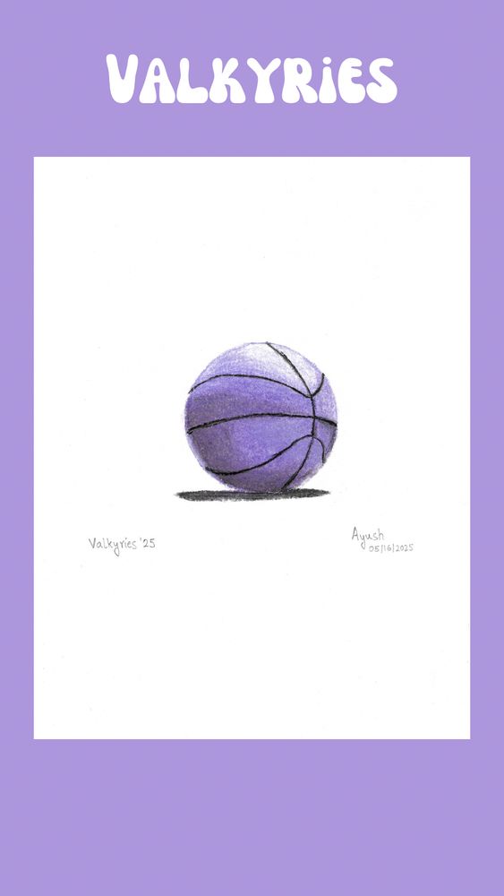 Illustration celebrating Golden State Valkyries inaugural game! A basketball in Valkyries colors!