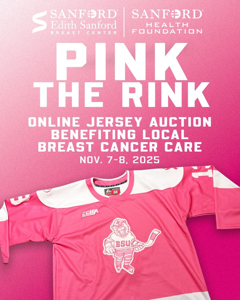 BSU Pink at the Rink jersey with old fashioned Beavers logo on pink uniform