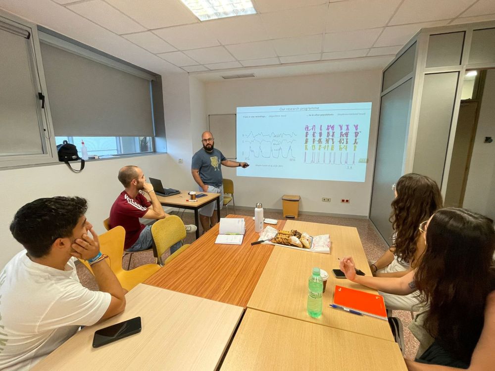 A rehearsal of a seminar to my group, while drinking coffees and eating pastries