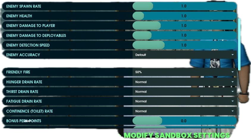 List of modify sandbox settings for Abiotic Factor game