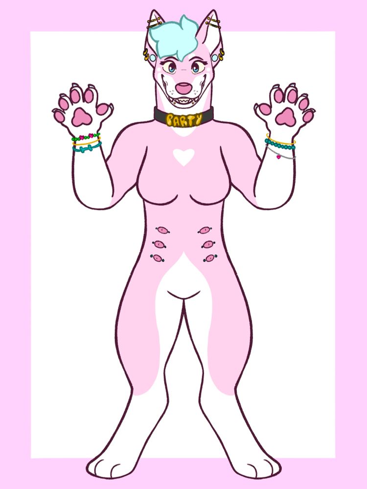 A white and pink femme Doberman 