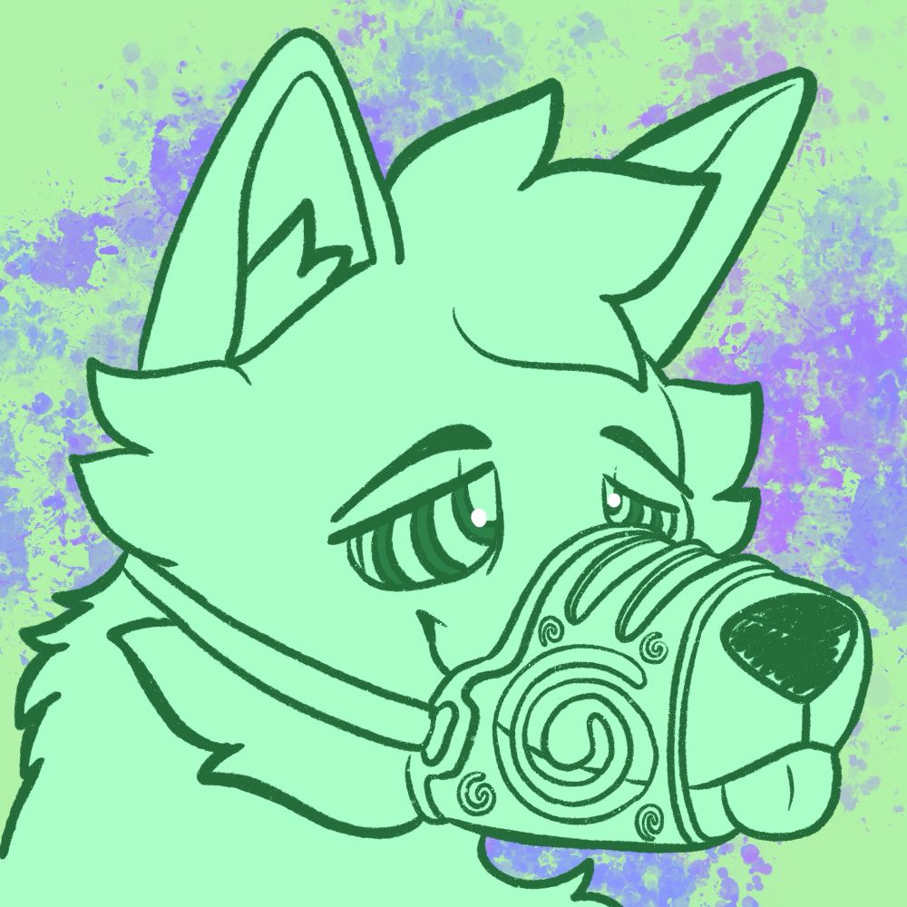 A hypnotized dog in a muzzle 