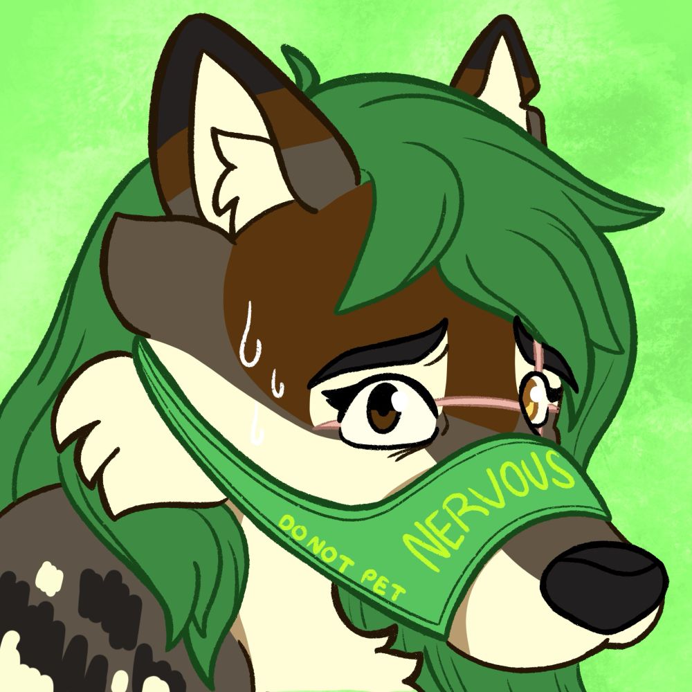 A nervous coy dog in a fabric muzzle 