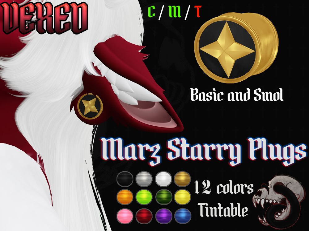 Simple metal plugs created for the Marz Starry Ears, secondlife store Vexed