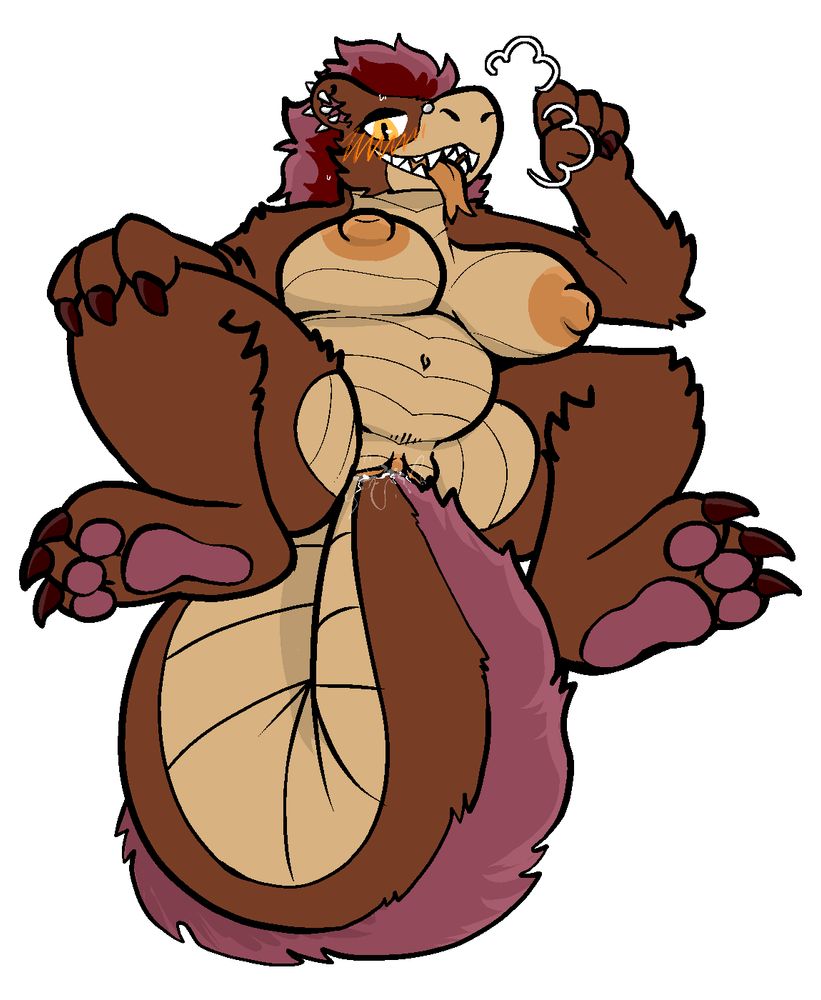 bear-dragon hybrid lady tailfucking herself