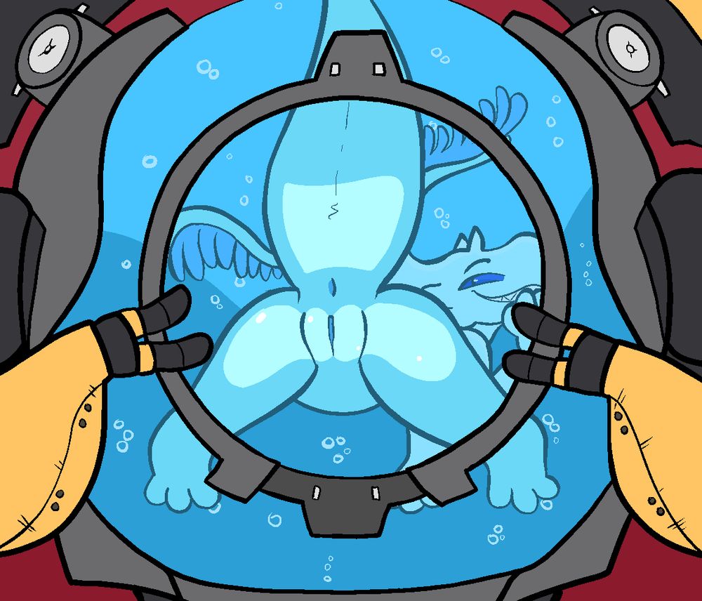 Sal from Wildgate pressing her whole pussy and ass against the glass of her mech