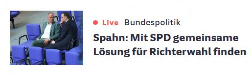 Vorschau eines Online-Artikels. Die Überschrift lautet "Spahn: Mit SPD gemeinsame Lösung für Richterwahl finden"