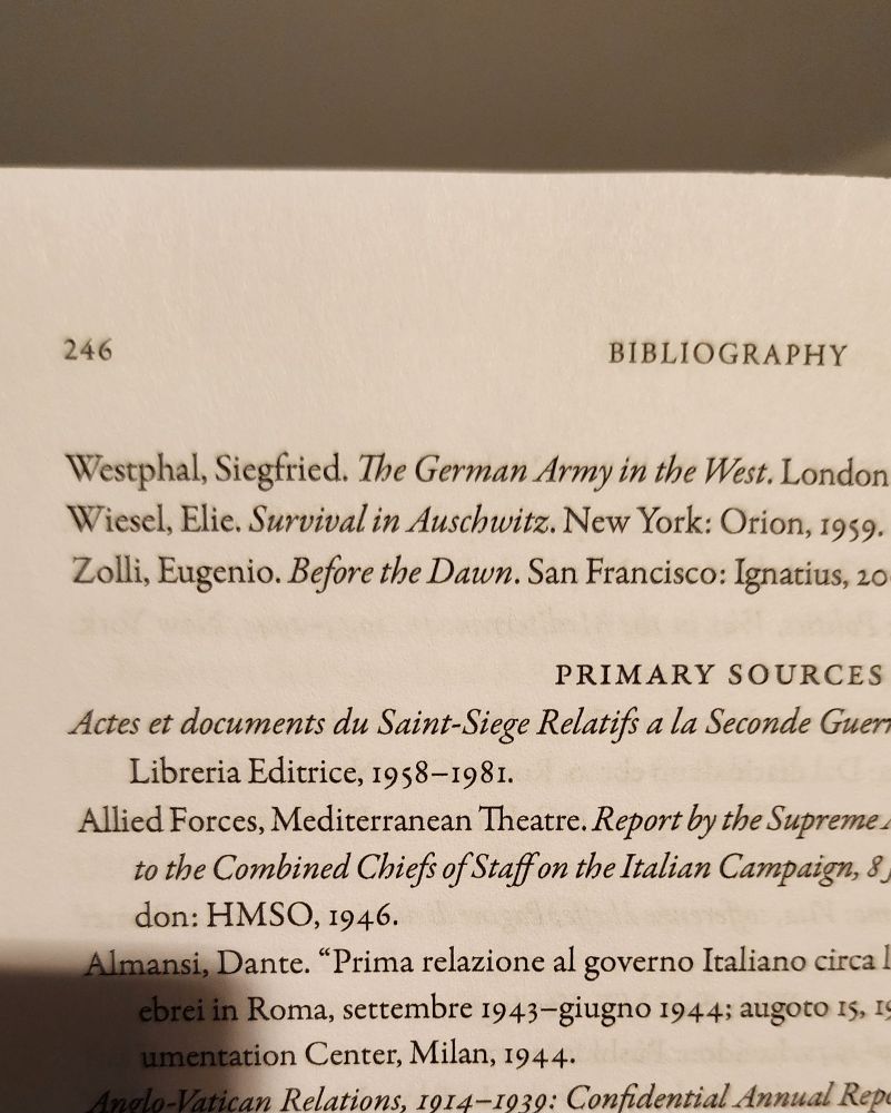 A typed bibliography page that credits Elie Wiesel with writing "Survival in Auschwitz"
