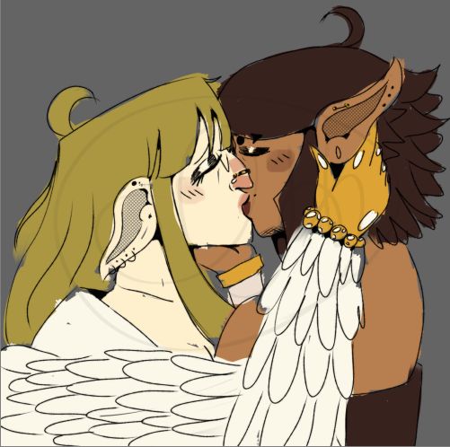 The 2 have now fully embraced each other and are passionately kissing. Seleste has her hand on Liana's neck, and Liana's hand is on Seleste's chin. 