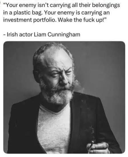 Irish actor Liam Cunningham. Text should be machine readable.