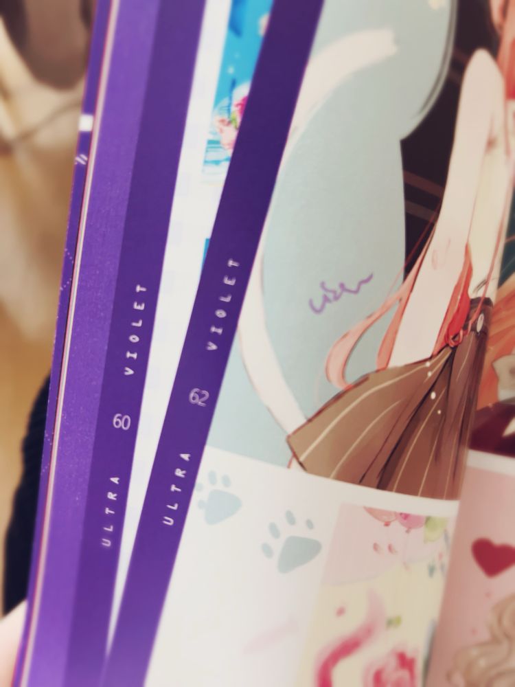 自作イラスト本の中身の写真。ノンブル部分のデザイン。