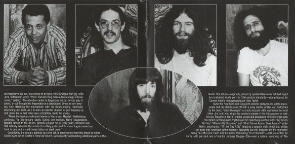 Reissued album photo of Pure Food & Drug Act showing Sugarcane Harris, Harvey Mandel, Victor Conte and Randy Resnick