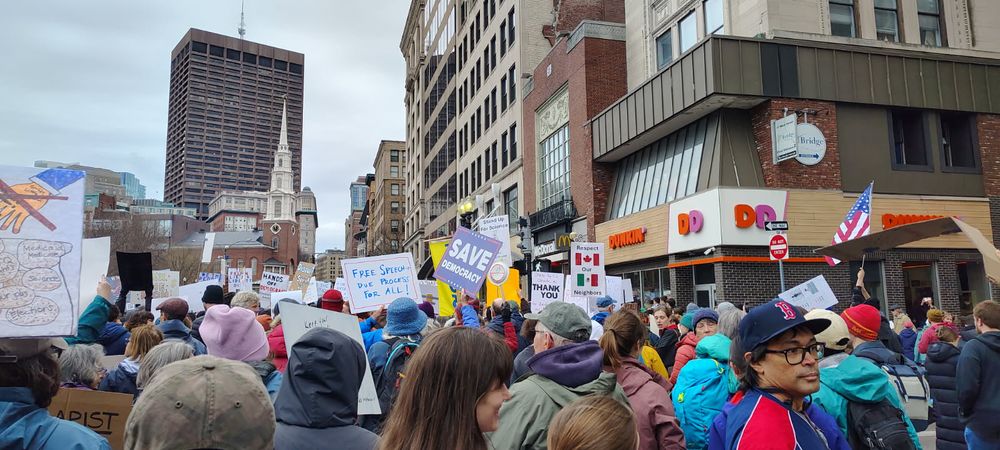 People protesting in downtown boston