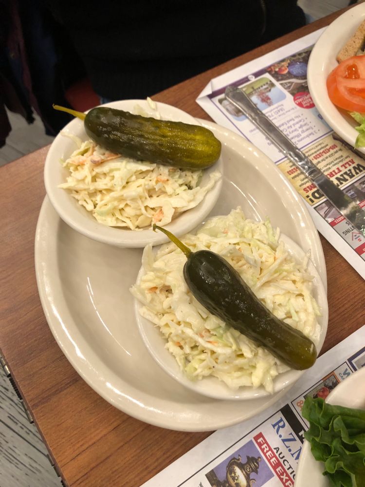 the weird “cole slaw” and mini pickle in a bowl that they give you at diners in the northeast united states