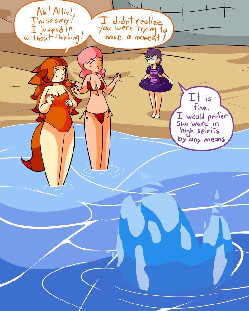 Ella: "Ah! Allie! I'm so sorry! I jumped in without thinking! I didn't realize you were trying to have a moment!"
Allie: "It is fine. I would prefer she were in high spirits by any means."