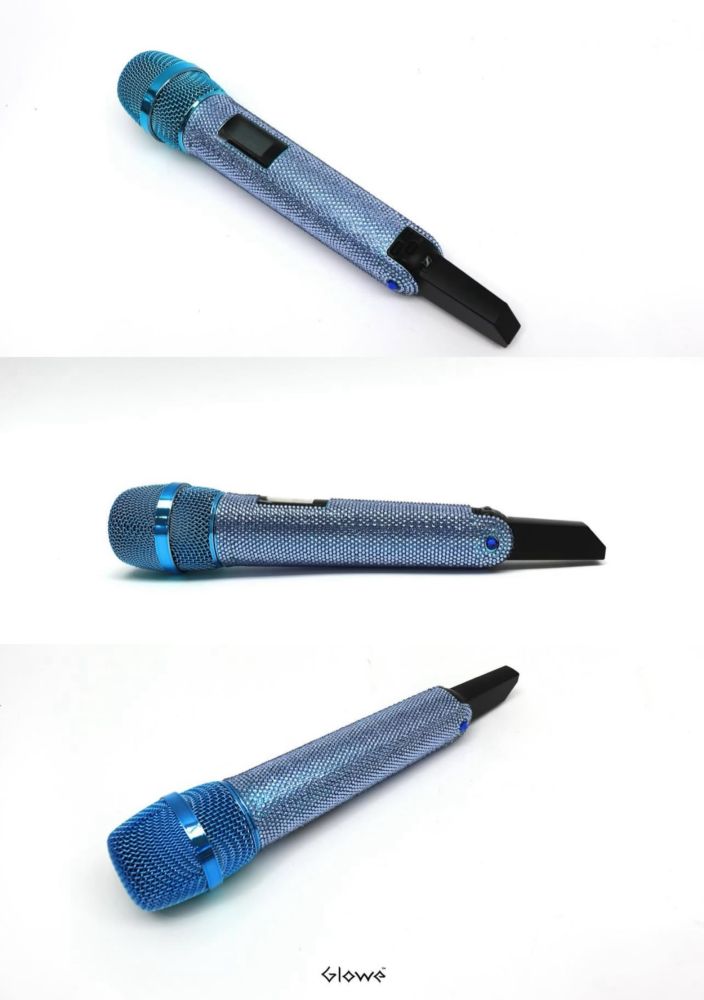 Closer look at Jin’s custom blue mic done by Crystal Glowe. Made with Austrian Stone, it is the best crystal made in Swarovski as the new name of 'Swarovski Crystal.’
