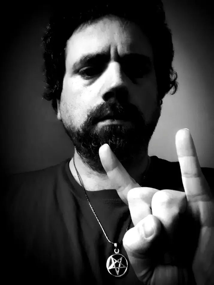 Me in B&W, giving the sign of the horns