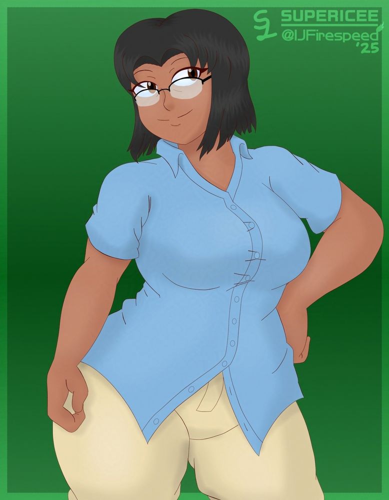 Felicia Jones, mother of Zay and Isabella. Posing casually. This is actually a redraw of a piece of her from 2020.