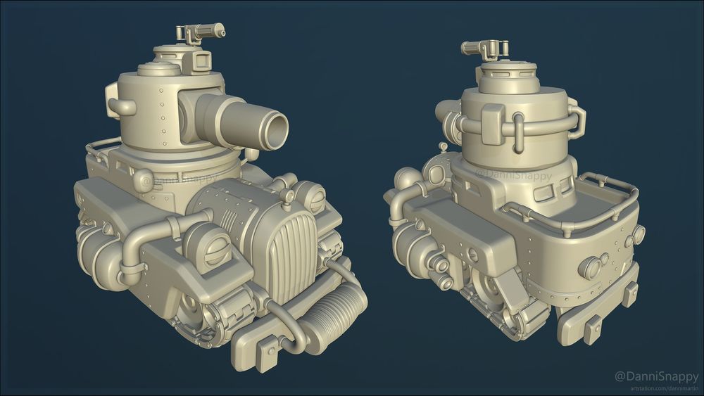 Render of a yellow stylised tank sculpt