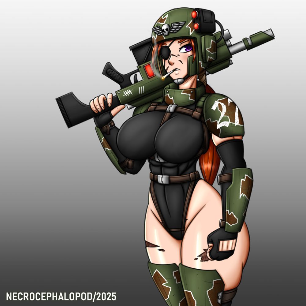 "Apologies for our informal state, sir. Those damn Ork shootas shredded our armor to the skin, leavin' most of us in a "state of nature". Thankfully, that didn't stop us Kasrkins from putting holes on those big green oafs. Heh, it's like what those girls from the Sisterhood said; "Faith really is the best armor". - Sgt. Sasha Therna, Cadian Kasrkin Squad "Armadillo".