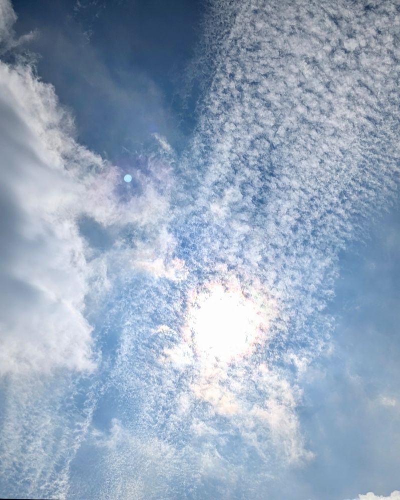 今朝の空。青空にざらざらな雲