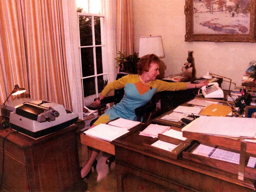 Rose Mary Woods shows how she may have erased part of the Nixon tapes.