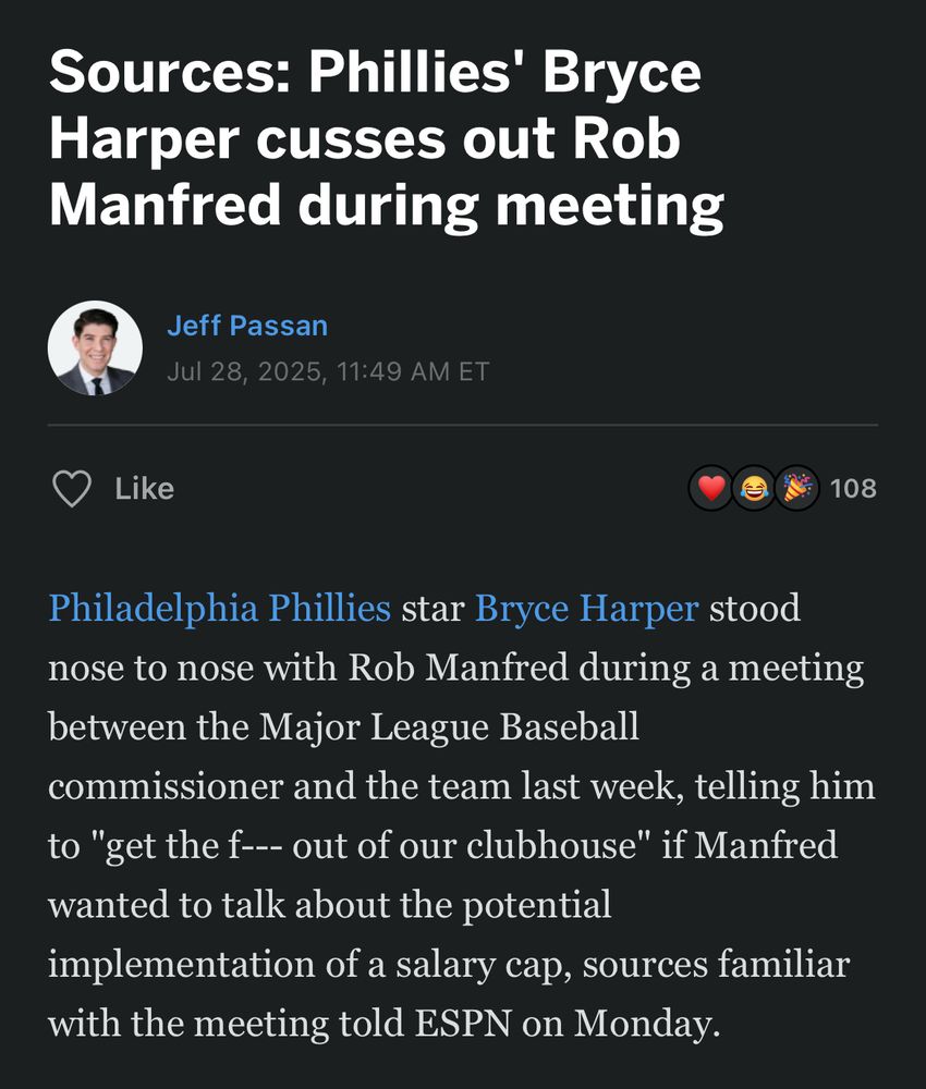 Bryce Harper tells Rob Manfred to “GTFO of our clubhouse” because a salary cap is bullshit