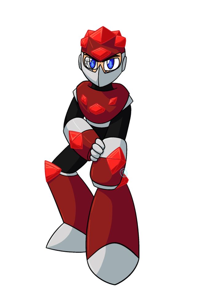 A full body of my Megaman OC Ruby Man. Like his name states, he is mostly red but has blue eyes, matching his brother. He is mentally the second oldest of the three.