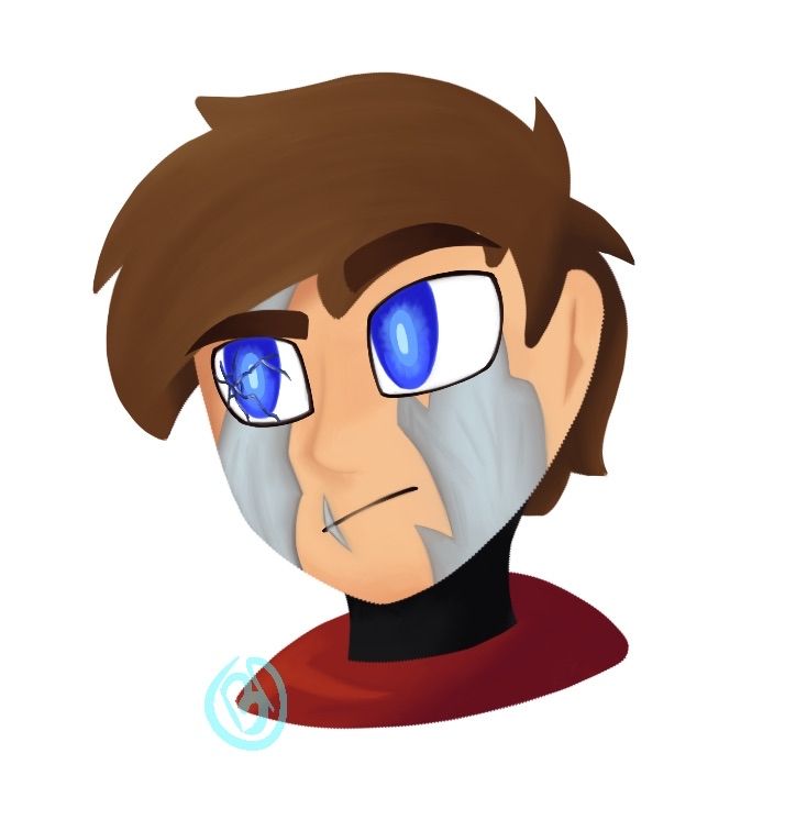 A rendered digital drawing of my Megaman OC Ruby Man without his helmet; updated design