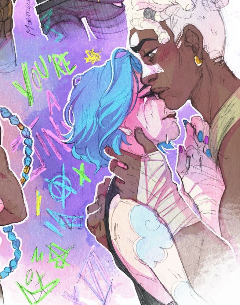 Ekko kissing jinx's eye, some of jinx's monologue slurs in the background 