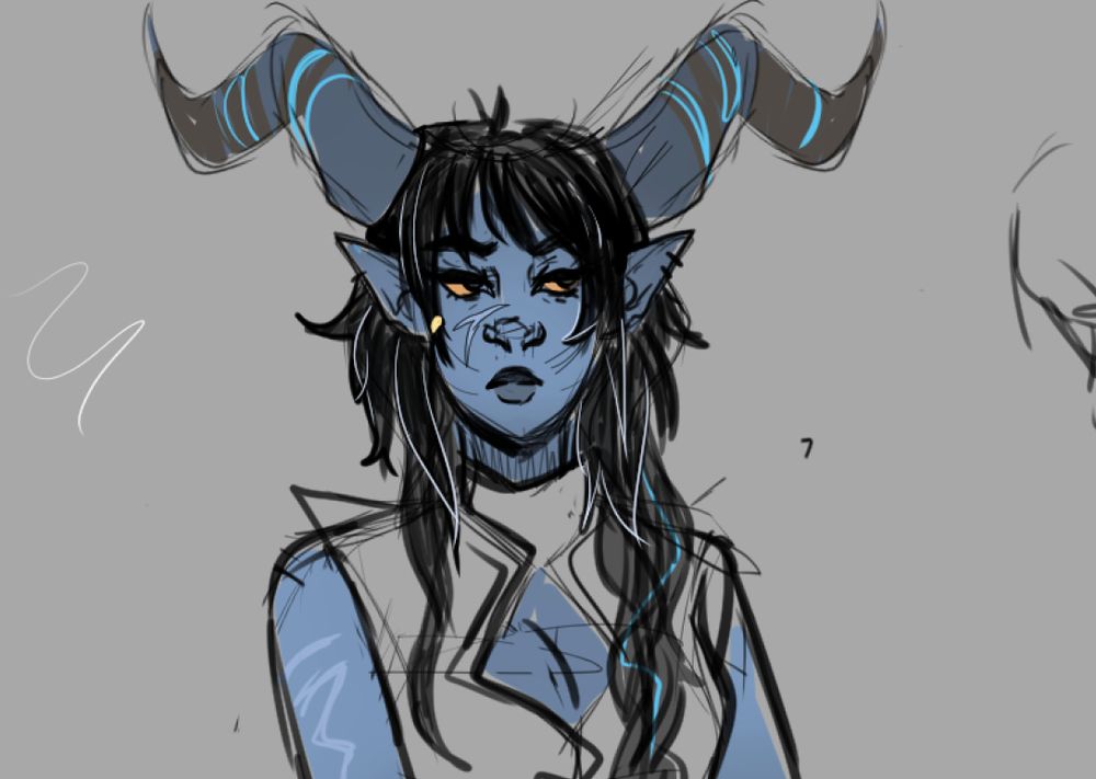 another neph doodle - the electric blue thread she decorates her horns with is more obvious at this resolution