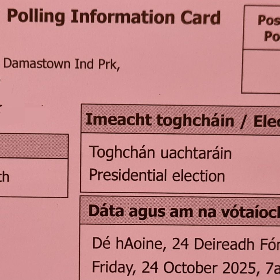 A polling card for the Irish Presidential Election, arrived the day before voting
