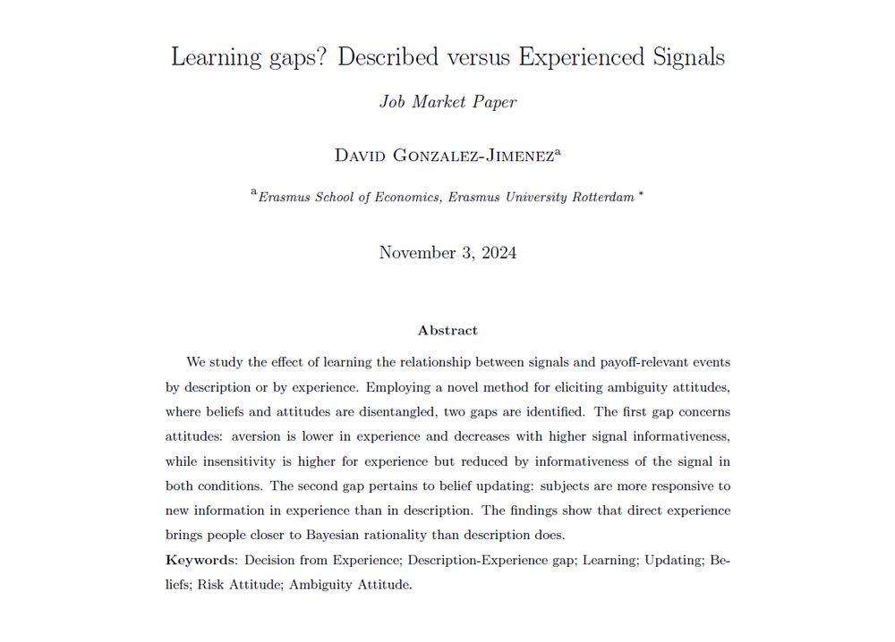 Job Market Paper of David Gonzalez-Jimenez. 